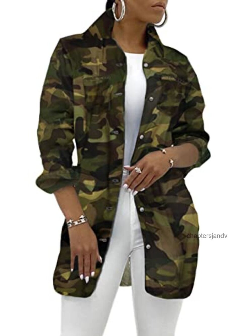 Camo Canvas Jacket Frayed Hem Distressed Trucker Coat Slim Fit